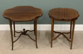 PLUS LOT 68 - ANTIQUE MAHOGANY TEA TABLES, two similar with shaped tops, inlay and on tapered