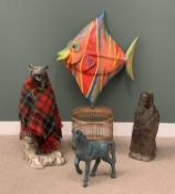ORNAMENTAL FURNISHING ASSORTMENT, fibreglass colourful fish, 110 (h) x 86 (w), bear, 98cms (h),