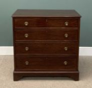 EDWARDIAN MAHOGANY CHEST, four long graduated doors on bracket feet, 94 (h) x 92 (w) x 53cms (d)