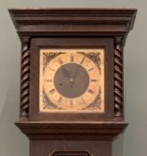 CIRCA. 1900 LONGCASE CLOCK with brass dial, Westminster chime, brass twist columns, 199 (h) x 48 (w)