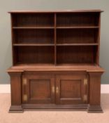 19TH CENTURY OAK BOOKCASE CUPBOARD with upper section of six shelves above base cupboard doors,