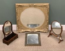 COLLECTION OF MIRRORS including a gilt framed circular bevelled glass mirror, 84cms² overall,