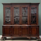 MAHOGANY 'CHIPPENDALE' STYLE BOOKCASE CUPBOARD, a fine example with breakfront, dentil cornice, four