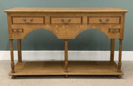 MODERN OAK DRESSER BASE, Shropshire style with base shelf, 95 (h) x 158 (w) x 50cms (d)
