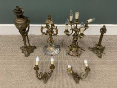GILT METAL/BRASS TABLE LAMPS, an ornate assortment of four, with a pair of wall lights Provenance: