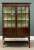 EDWARDIAN MAHOGANY DISPLAY CABINET, fine bow front example with dentil cornice, inlay detail, base
