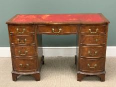 GOOD REPRODUCTION TWIN PEDESTAL DESK of serpentine form, with tooled work top, 76 (h) x 115 (w) x