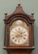 19TH CENTURY OAK LONGCASE CLOCK with brass dial, marked 'R. Midgley of Exeter', weights and