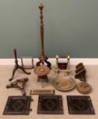 ASSORTED WOODEN FURNISHING ITEMS to include cupboard door carved panels, turned bowl, standard &
