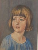 MOSS WILLIAMS (Welsh 1894-1975) watercolour - young girl in blue dress, signed and dated 1926, 17.