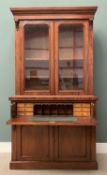 VICTORIAN MAHOGANY SECRETAIRE BOOKCASE with twin glazed and shelved top and fitted interior, 227 (h)
