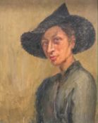 PIERO SANSALVADORE (Italian 1892-1955) oil on board - portrait of lady with hat, signed and dated