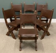 SET OF SIX ARTS & CRAFTS DINING CHAIRS having x-frames, vinyl studded backs and seats, 91 (h) x