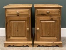 PAIR OF ANTIQUE STYLE PINE BEDSIDE CABINETS (left + right), 65 (h) x 45 (w) x 39cms (d)