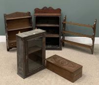 VARIOUS SHELVING ETC to include hanging bookshelves, wooden box etc. Provenance: private