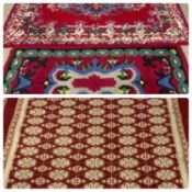 VARIOUS MODERN RUGS comprising two multicoloured red ground examples, 183 x 121cms and 150 x