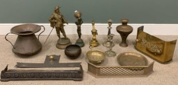 ASSORTED METALWARE including spelter figure of cavalier, 53cms (h) figural table-lamp, 44cms (h),