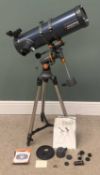 CELESTRON ASTRO MASTER 130 REFLECTING PROFESSIONAL TELESCOPE on a tripod stand, with literature