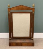 ANTIQUE MAHOGANY TOILET MIRROR of architectural form and having yellow metal acorn finials, two base
