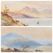T. WILSON watercolour - believed Highland lake and mountain scene with figures and cattle, 23.5 x