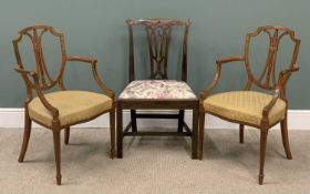 THREE ANTIQUE CHAIRS comprising a pair of walnut elbow chairs with Prince of Wales feather backs,