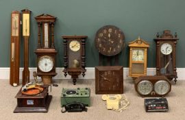 GROUP OF MECHANICAL COLLECTABLES including wall clocks, old telephone, 'Sailor' VHF radio telephone,