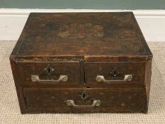 VINTAGE THREE DRAWER CASH BOX with poker work detail, 22.5 (h) x 45.5 (w) x 42cms (d) Provenance: