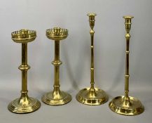 PAIR OF TALL & SLENDER GEORGIAN-STYLE BRASS CANDLESTICKS 43.5cms (h), together with a Victorian-