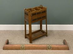 ARTS & CRAFTS STYLE OAK STICK STAND with copper drip tray and banding, 77 (h) x 47 (w) x 25cms (d)
