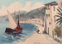 CONTINENTAL SCHOOL oil on canvas - harbour scene entitled 'Milo Camphio', 49 x 69cms