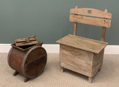 VINTAGE BUTTER CHURN & PINE BOX SEAT, 92 (h) x 61 (w) x 42cms (d), churn, 48 (h) x 43 (w) x 34cms (