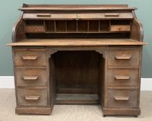 CIRA 1900 OAK ROLL TOP DESK with twin pedestal and fitted interior (one piece, no key), 108 (h) x
