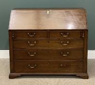 GOOD GEORGIAN MAHOGANY BUREAU with fitted interior, two over three drawers on bracket feet, 104 (