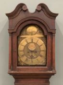 18TH CENTURY SHROPSHIRE LONGCASE CLOCK inscribed Baddely (of) Tong, having brass face, an oak