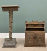 SMALL WALL CUPBOARD & CARVED LECTURN 'GWELL DYSG NA GOLOD 1930', 110cms (h) cupboard, 67 (h) x 56 (