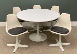 MID-CENTURY WHITE TULIP DINING SUITE includes circular table marked 'Arkana', 74 (h) x 121cms (diam)