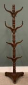 MAHOGANY HAT & COAT STAND circa 1900 with multiple branches on tripod base, 189 (h) x 53cms (diam)