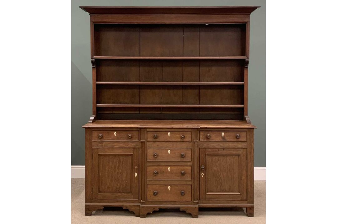 19TH CENTURY OAK WELSH DRESSER being a fine example with three shelf rack and the base with break - Image 1 of 6