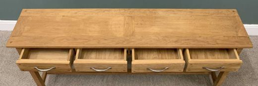 LAURA ASHLEY LIGHT OAK FOUR DRAWER SIDEBOARD, 80 (h) x 168 (w) x 35cms (d) Provenance: private