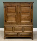 18TH CENTURY OAK PRESS CUPBOARD having two base drawers and fielded panels, 168 (h) x 141 (w) x