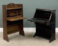 TWO BUREAUS comprising Arts & Crafts style in oak, 126 (h) x 72 (w) x 34cms (d), having base shelves