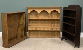 THREE ITEMS OF SHELVING comprising pine dresser-rack with spice drawers, 113 (h) x 129 (w) x