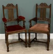 OFFERED WITH LOT 28 - PAIR OF EDWARDIAN COUPLE ELBOW CHAIRS having carved backs, 112 (h) x 55 (w)
