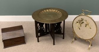 VARIOUS SMALL FURNITURE including brass Benares table with large tray, 75cms (diam), a brass
