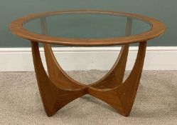 MID CENTURY G-PLAN 'ASTRO' COFFEE TABLE by Victor Wilkins, teak with glass top, 45 (h) x 84cms (