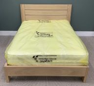 MODERN LIGHT OAK EFFECT DOUBLE BED FRAME, 4ft 6in, rarely used and with mattress, 104 (h) x 146 (