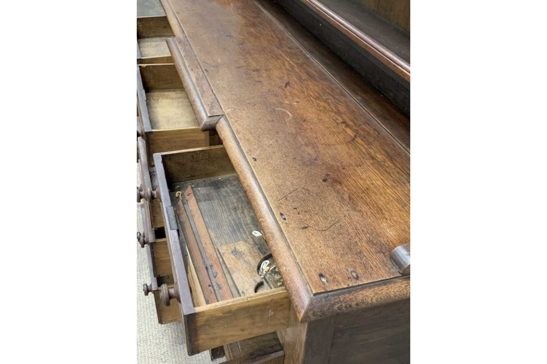 19TH CENTURY OAK WELSH DRESSER being a fine example with three shelf rack and the base with break - Image 4 of 6