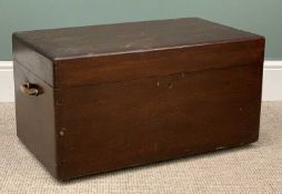 STAINED CAMPHORWOOD TOOL OR TOY CHEST of plain form a small proportions, 38 (h) x 71 (w) x 41cms (d)