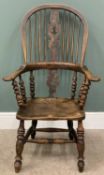 WINDSOR TYPE COMB & SPINDLE BACK ARMCHAIR, 19th century oak, 114 (h) x 69 (w) x 39cms (d)