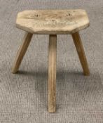 RUSTIC THREE LEGGED OAK MILKING TYPE STOOL, 35 (h) x 42 (w) x 32cms (d) Provenance: private